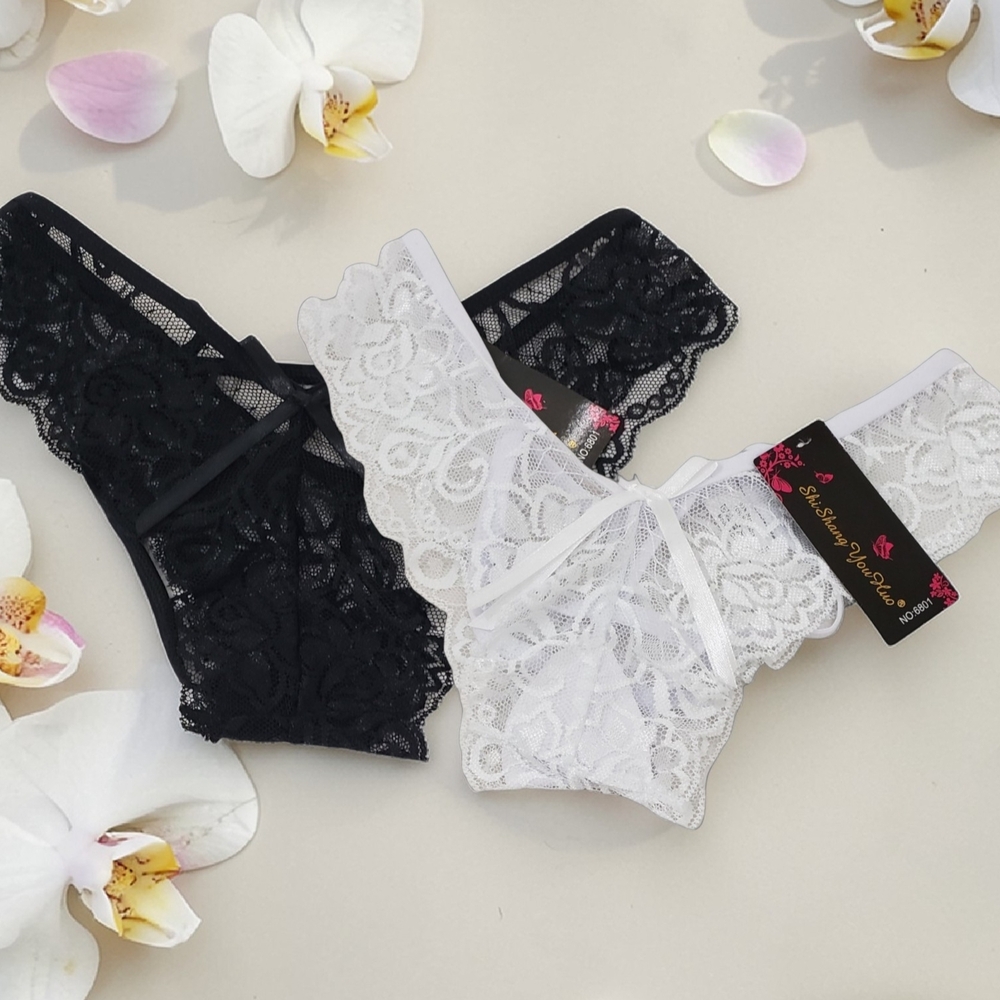 Elegant Lace Black and White Panty Set